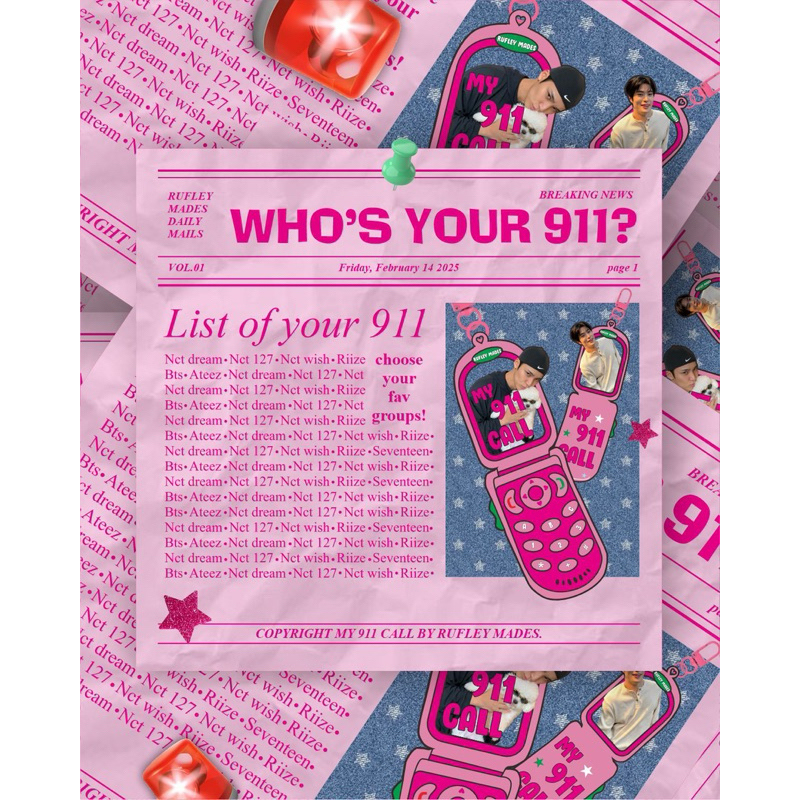 พวงกุญแจ kpop Nct , Seventeen , riize my 911 Collect series โดย rufley ผลิตใน