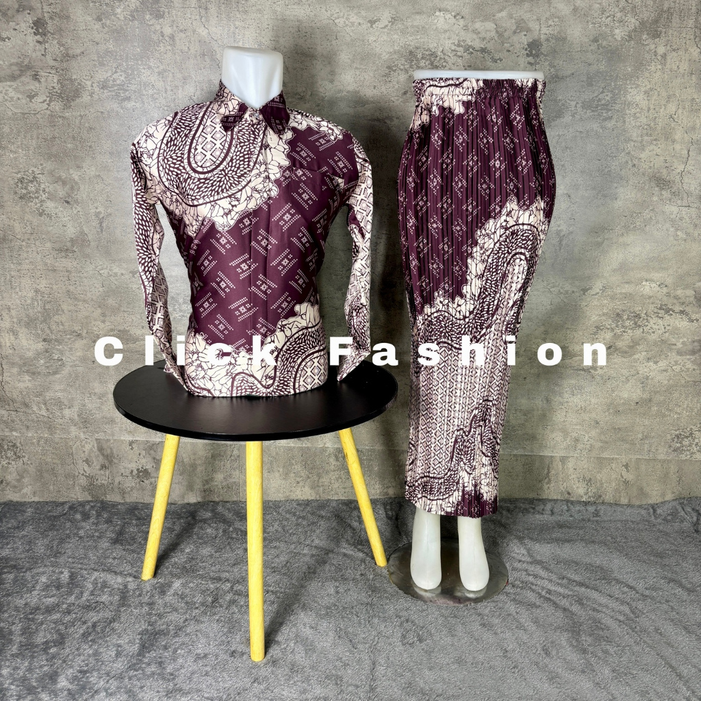 Click FASHION-BATIK COUPLE MENS BATIK LONG SLEEVES AND PLISKET SKIRT ใหม่ล่าสุด SHINE