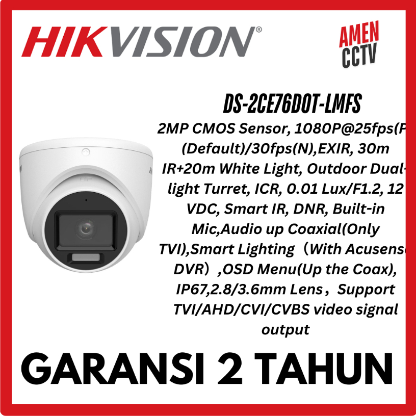 Turbo HD 2MP Hikvision Entry Level Series DS-2CE76D0T-LMFS
