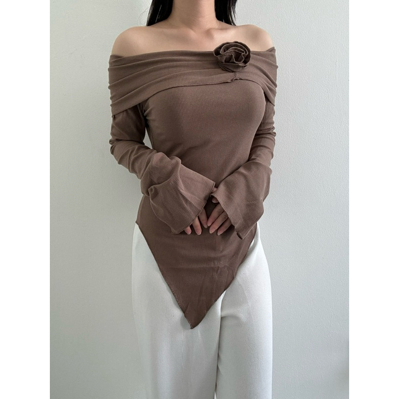 เสื้อวิเวียนนา | เสื้อถักผู้หญิง Flower Sabrina | Womens Sabrina Floral Knit Top - เอสมารี