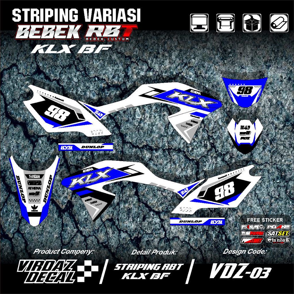 Klx 150 G/BF/SE STRIPING สติ๊กเกอร์ Cool Graphic Motif VYNIL & RAINBOW HOLOGRAM VIRDAZ-03