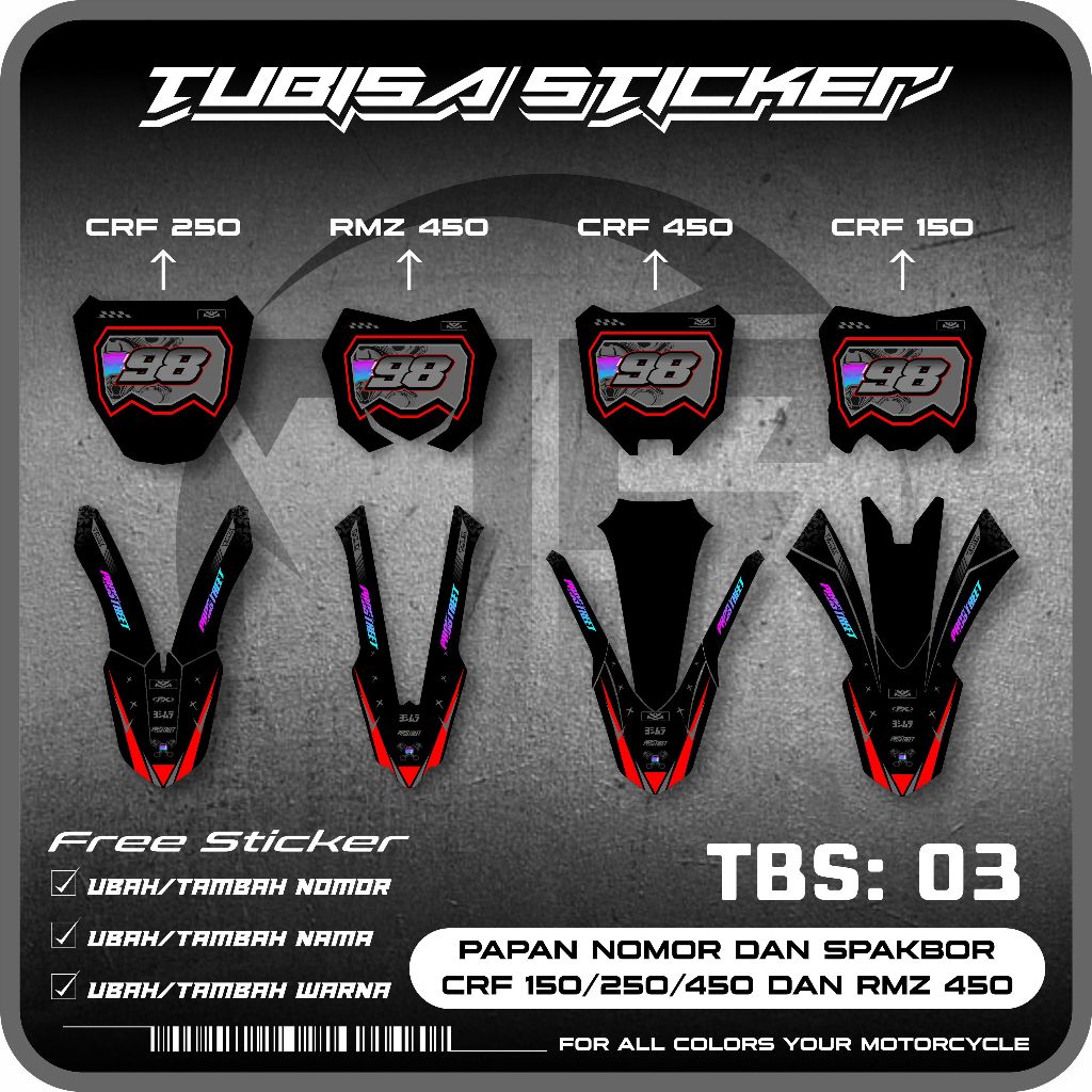 Crf 150/250/450 และ RMZ 450 BOARD และ SPAKBOR สติ๊กเกอร์ CRF TBS 03 บอร์ดและสติ๊กเกอร์ SPAKBOR