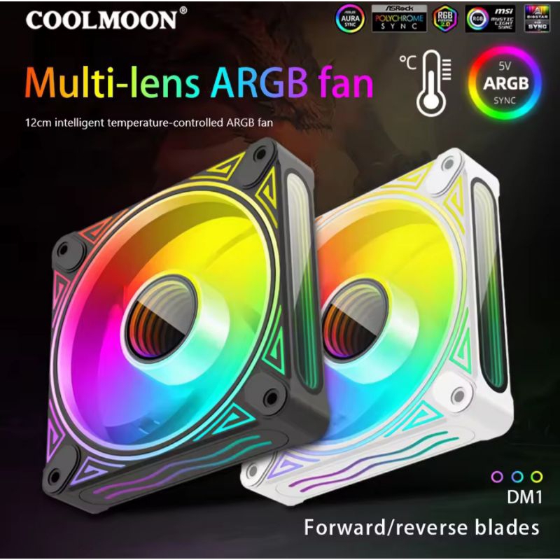 พัดลม / พัดลม 12 ซม. Coolmoon DM1 Dragon Mirror Argb Pwm Casing PC Computer