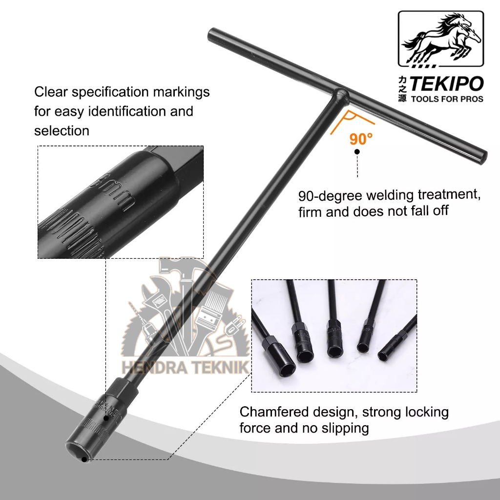 ORIGINAL TEKIPO สีดํา T-SOCKET WRENCH CRV 8MM 10MM 12MM 14MM ยาว T-SOCKET WRENCH CHROME VANADIUM SOC
