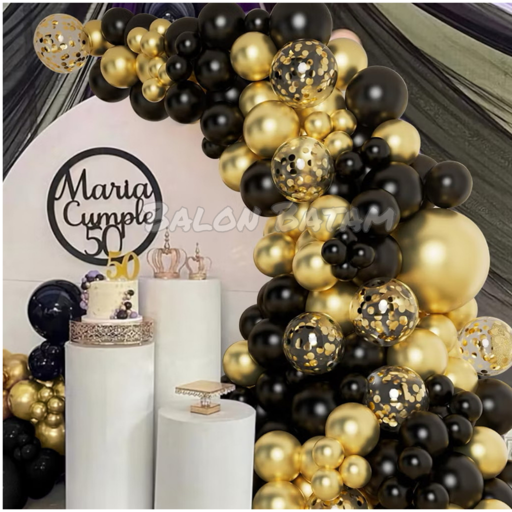 121ชิ้นสีดําทองฉากหลังบอลลูนแพคเกจ9868