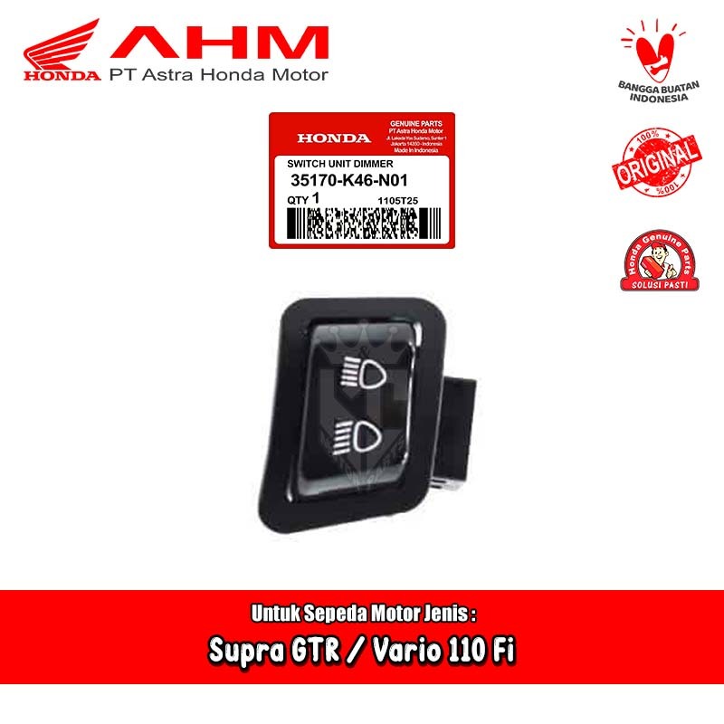 TOMBOL Original AHM 35170-K46-N01 Honda Vario 110 Fi Supra GTR 150 ปุ่มสวิตช์ไฟ Dim