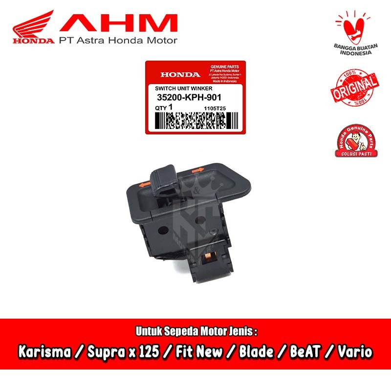 TOMBOL ปุ่มสวิตช์ไฟเลี้ยว Honda Karisma Supra x 125 Fit BeAT Vario Blade Original AHM 35200-KPH-901