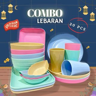 AZ SET 20 PCS PIRING MANGKUK GELAS MANGKOK SAMBAL JERAMI GANDUM PAKET ALAT MAKAN MINUM LENGKAP