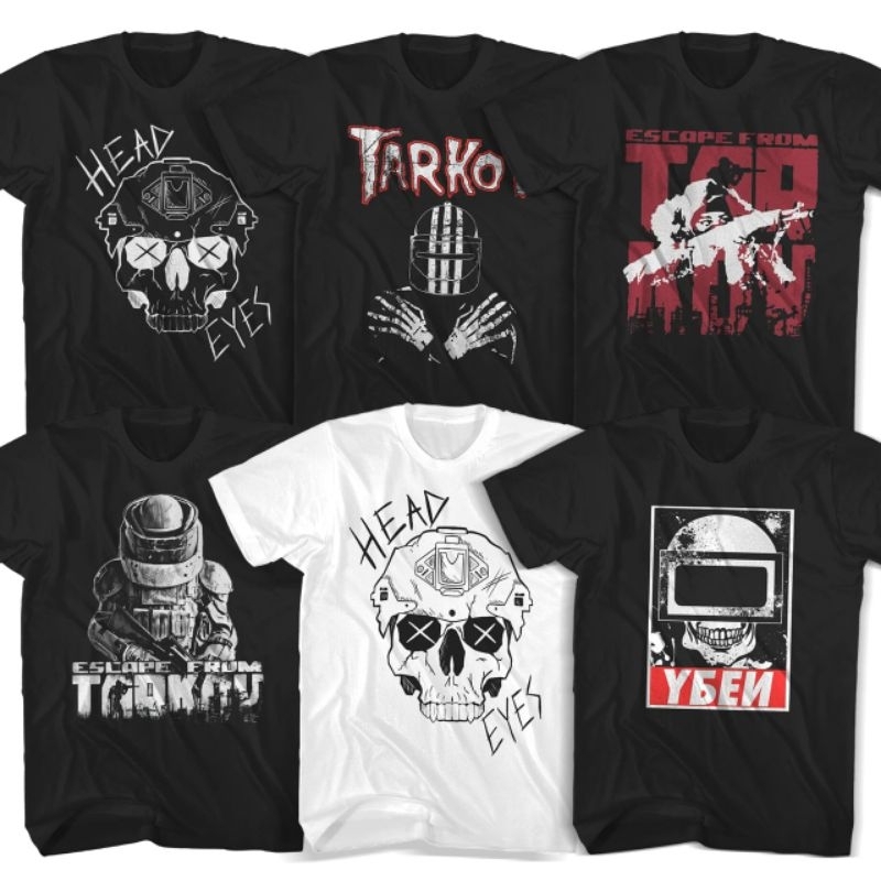 TARKOV head eyes Series เสื้อยืดเกมผู้ใหญ่สีดําและสีขาว