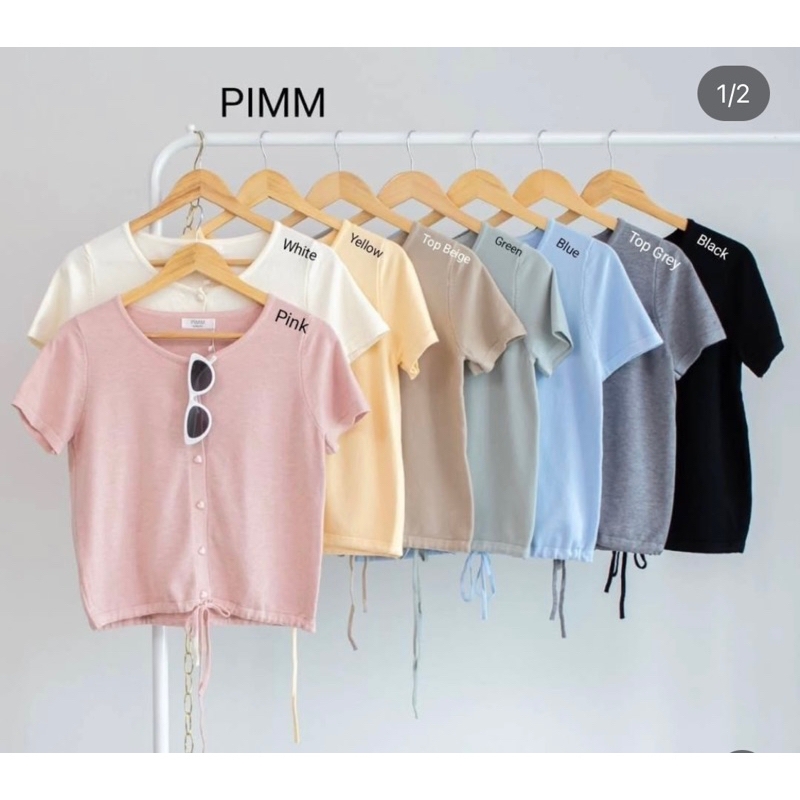B189 PIMM DRAWING STRAP เสื้อยืดนําเข้า Bkk เสื้อผ้าผู้หญิง