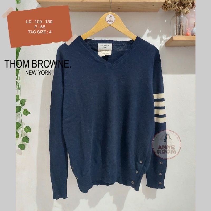 กล้ามเนื้อใน 50K! Th0mBr0wn3 เสื้อกันหนาว V คอ สีกรมท่า สีดํา Thrift