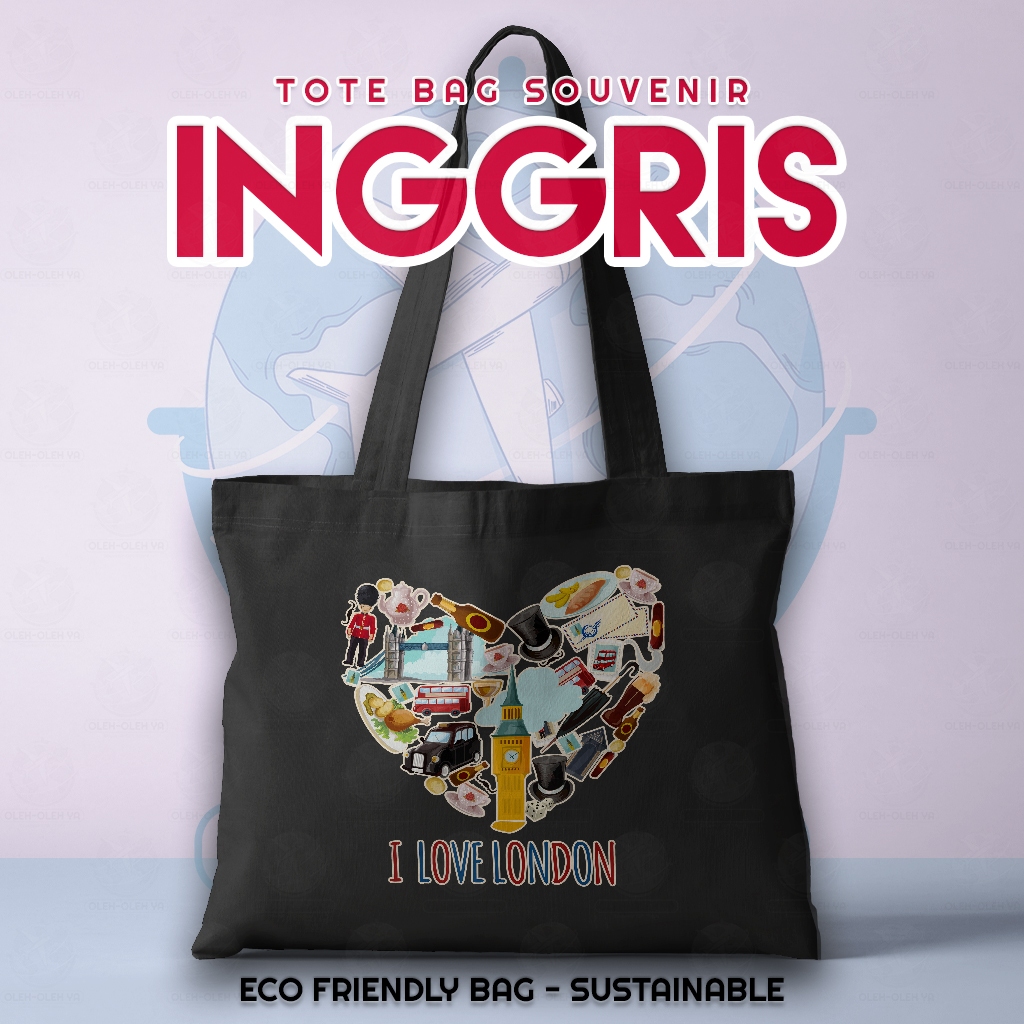 ของที่ระลึก YA ของที่ระลึก Tote Bag Shopping Bag ของที่ระลึก Bucket Bag Tote Love England English Sh