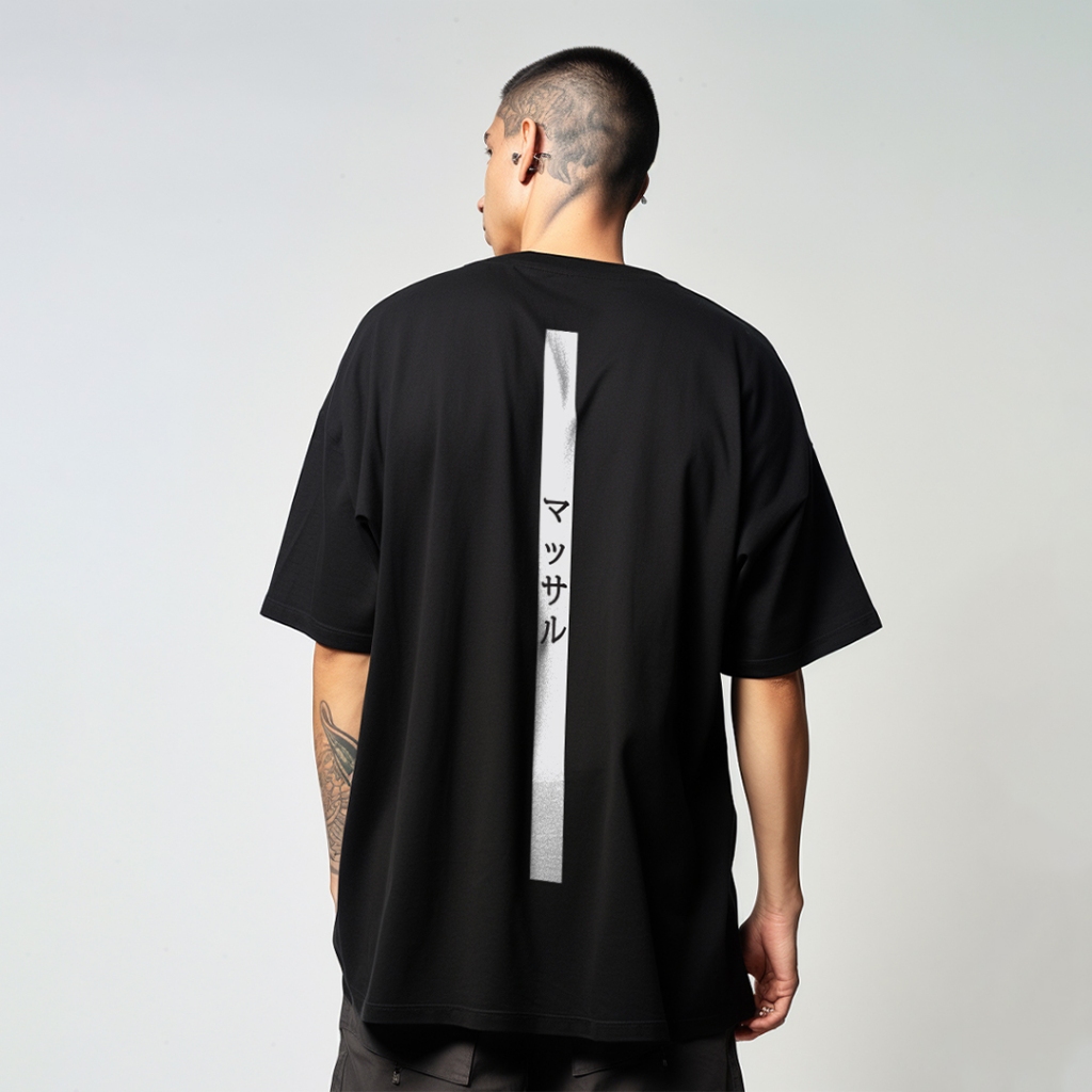 เสื้อยืดโอเวอร์ไซส์ Gym Scuba Lux หนา "Muscle Katakana" สีขาว MTV87 Khaki MTV88 Navy MTV89 สีดํา MTV