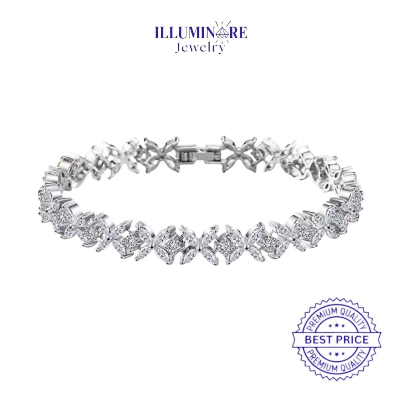 Illuminare-(ต้นฉบับ 100%) ZA-BR02 สร้อยข้อมือแฟชั่นสตรี Clover Marquise Cut Lab Create Diamond Silve