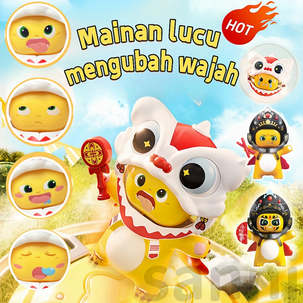 [5 FACIAL EXPRESSIONS]✔️ สกุชชี่สิงโตแดนซ์น่ารัก|ของเล่นบีบอัด Nailong เปลี่ยนใบหน้า| พวงกุญแจ Dino 