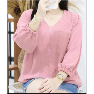 Atasan Blouse Wanita Bahan Crinkle Airflow Korean Style Terbaru Kekinian V-Neck