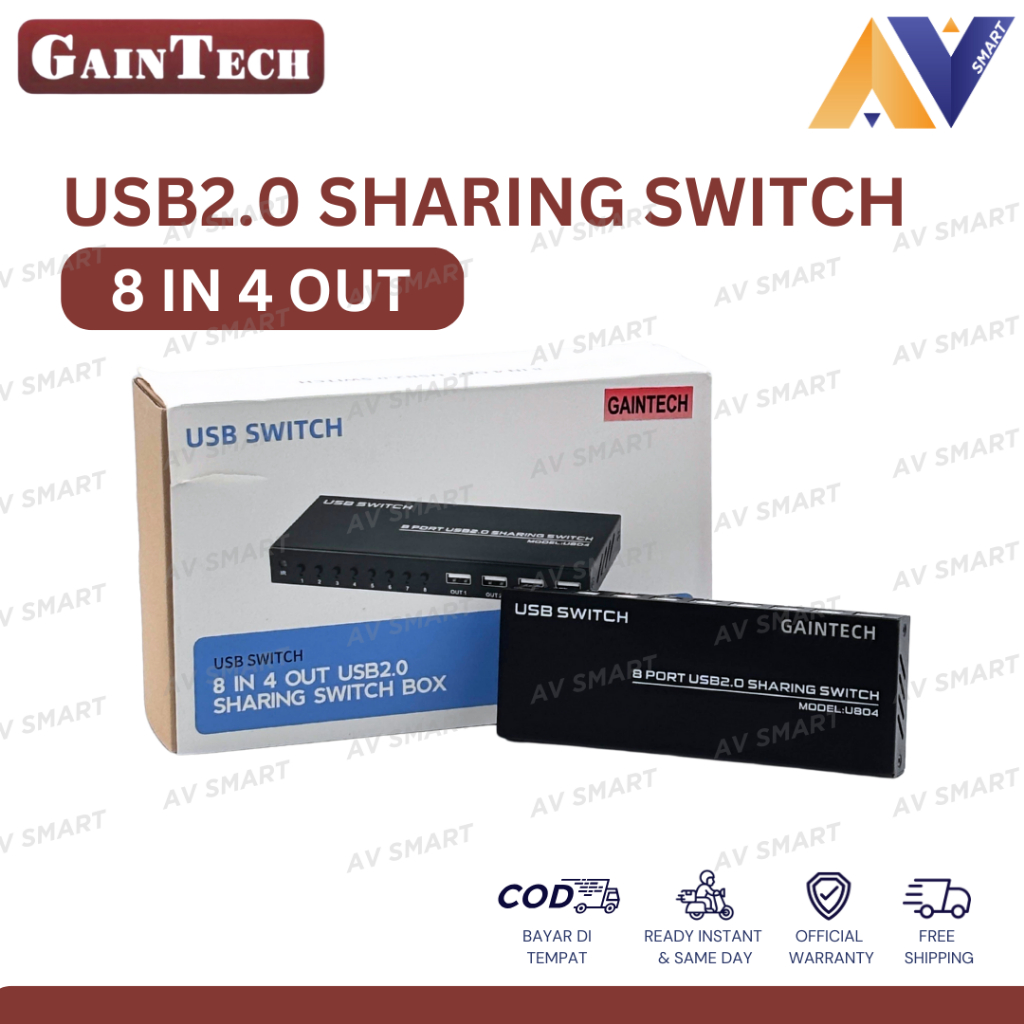 สวิตช์แชร์ GainTech USB2.0 8 In 4 Out