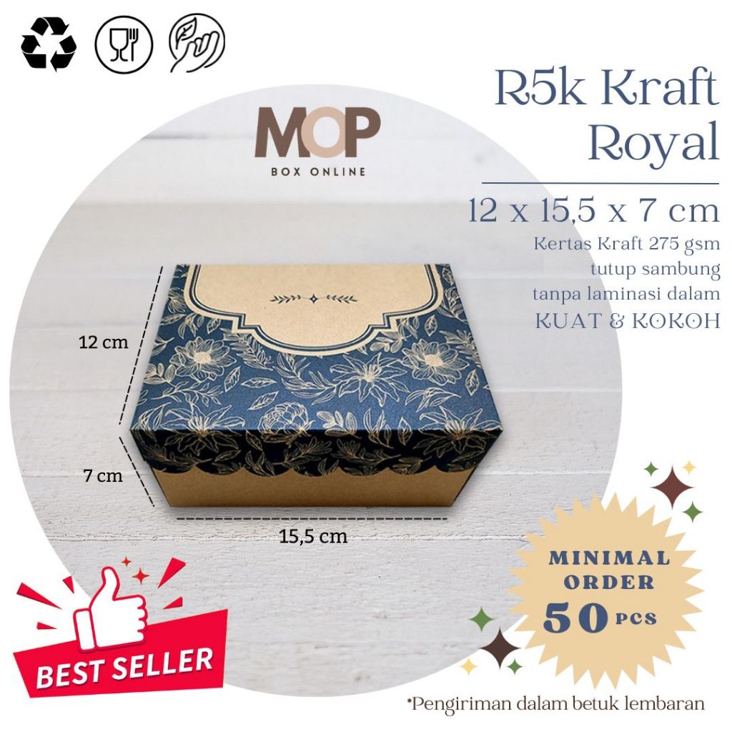 กล่องเค้ก R5 Kraft ROYAL 12x16 Snack Box กล่องเค้กขนมปังกล่องขนม 16x12 Blue Box Hampers Modern Aesth