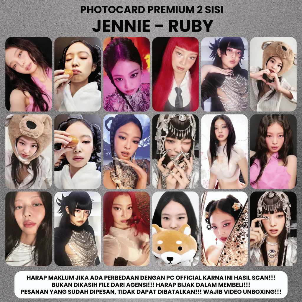 (2-3 ชิ้น) Photocard JENNIE RUBY - การ์ดพีซีพรีเมี่ยม 2 ด้าน Kpop Merch Unofficial