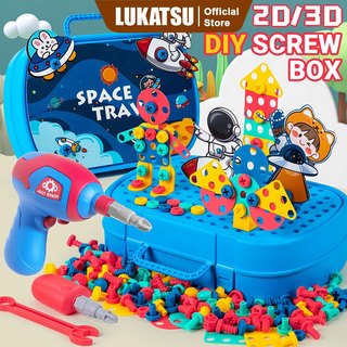 LUKATSU 219pcs Mainan Anak Tool Box Set Mainan Perbaikan Sekrup Bor Listrik Simulasi Mainan Anak Kreatif DIY Mainan Edukasi Anak