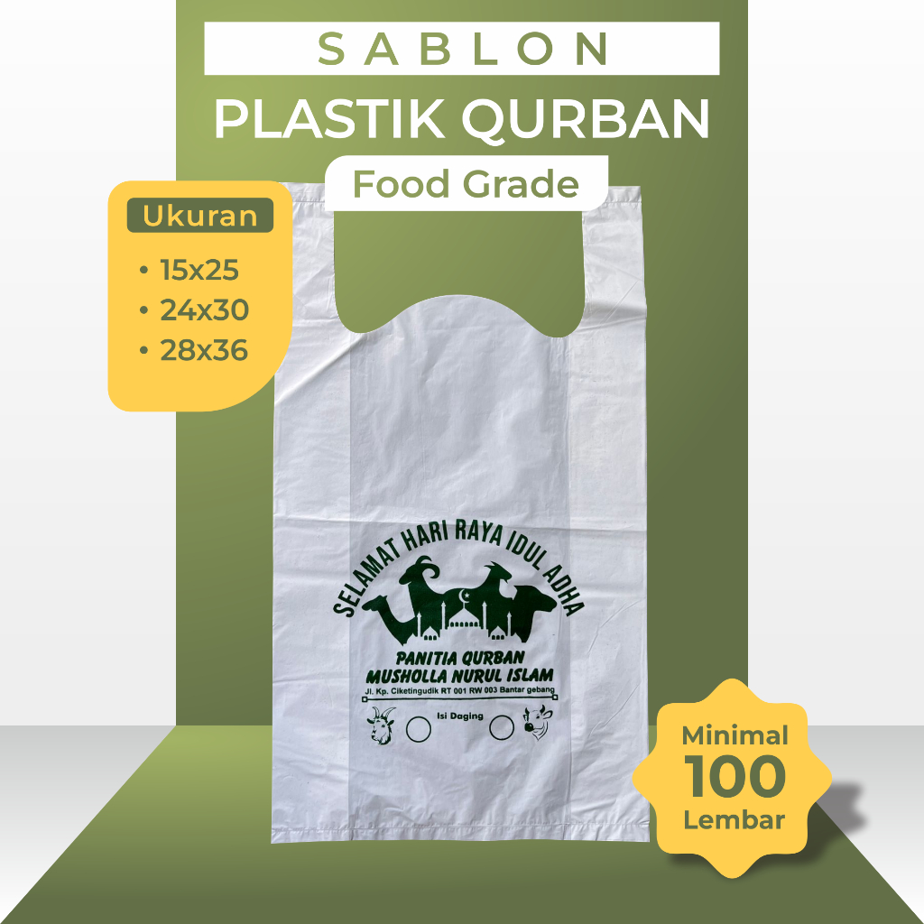 พลาสติกแบบกําหนดเอง Eid al-Adha / Qurban 1 - 3 Kg ขนาด 15X25 24x30 28x36 1- 3 Kg