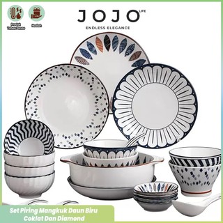 JOJO LIFE Piring&Mangkuk Makan Keramik Corak Blue White Classic Style Japanese/Mangkuk Piring Motif