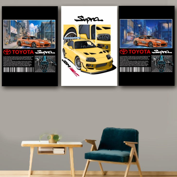 KARIMAKE GARAGE Aesthetic Casual Racing โปสเตอร์ติดผนังไม้ TOYOTA SUPRA MK3 MK4 2JZ-GTE รถสปอร์ต