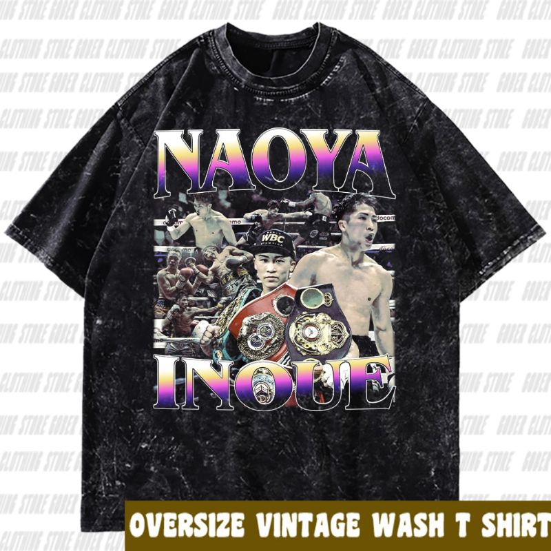 เสื้อยืดโอเวอร์ไซส์ Naoya Inoue | ผ้าฝ้าย 24s ในตัว | วินเทจ แบล็ค แอนด์ วอช