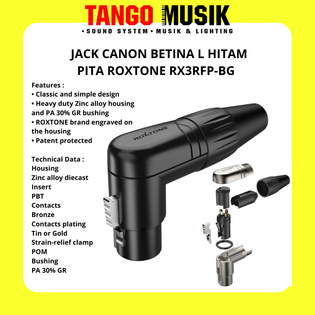 CANON JACK L BLACK ROXTONE RIBBON RX3RFP-BG ORIGINAL / CANON FEMALE JACK / Canon SPL L XLR GCA 1900L