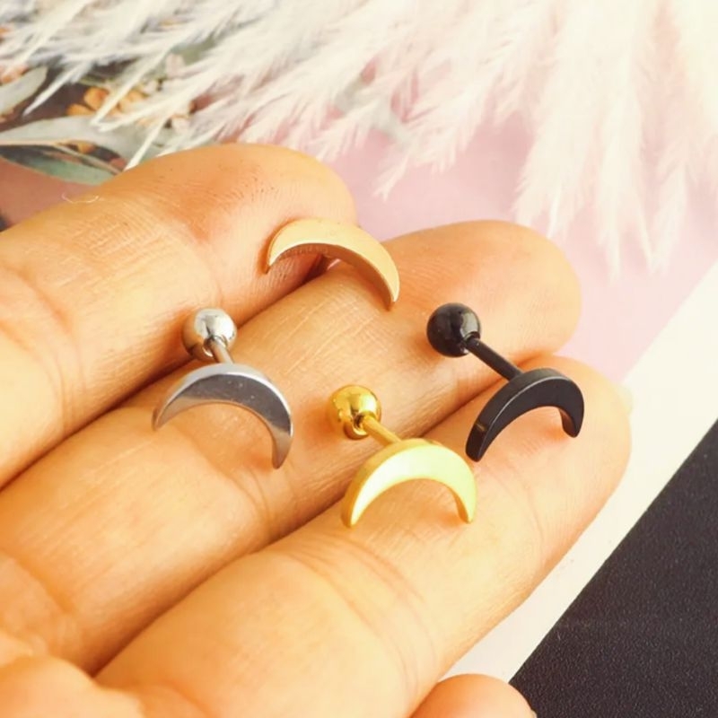 TITANIUM CRESCENT MOON BARBEL EARRINGS / EAR BARBEL / TITANIUM EARRINGS / TITANIUM CRESCENT MOON BAR