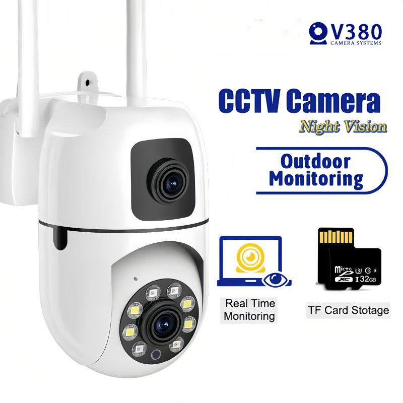 กล้องวงจรปิด V380 Y33A Pro เลนส์คู่กันน้ํากลางแจ้ง PTZ Panoramic 1080P กล้องระยะไกลไร้สาย
