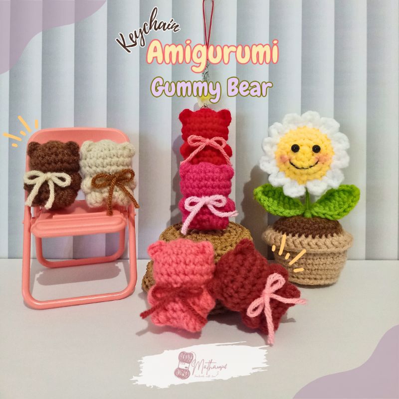 GANTUNGAN Amigrumi Gummy Bear พวงกุญแจ || พวงกุญแจถักหมีกัมมี่