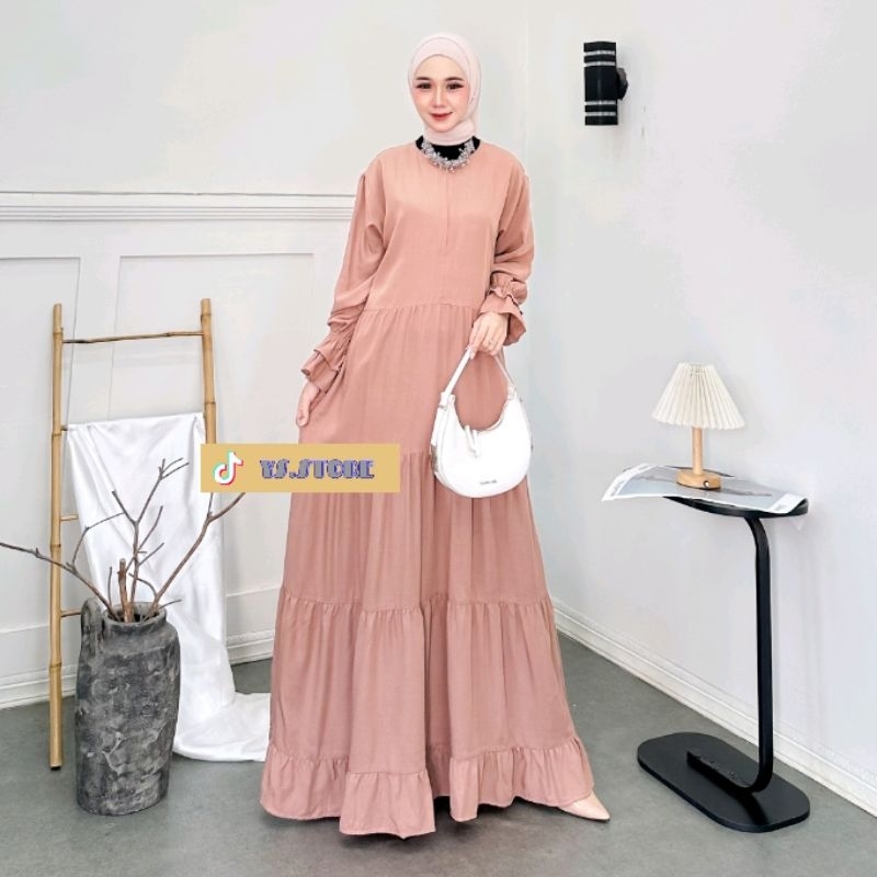 MAZAYA DRESS RAYON PREMIUM PLAIN DRESS WITH Ruffles MAXI