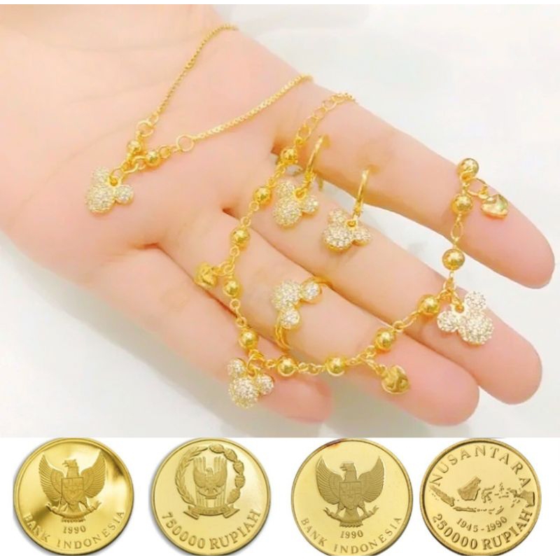 Mikey mouse motif ชุดเครื่องประดับสําหรับเด็กที่ทําจากเหรียญแท้