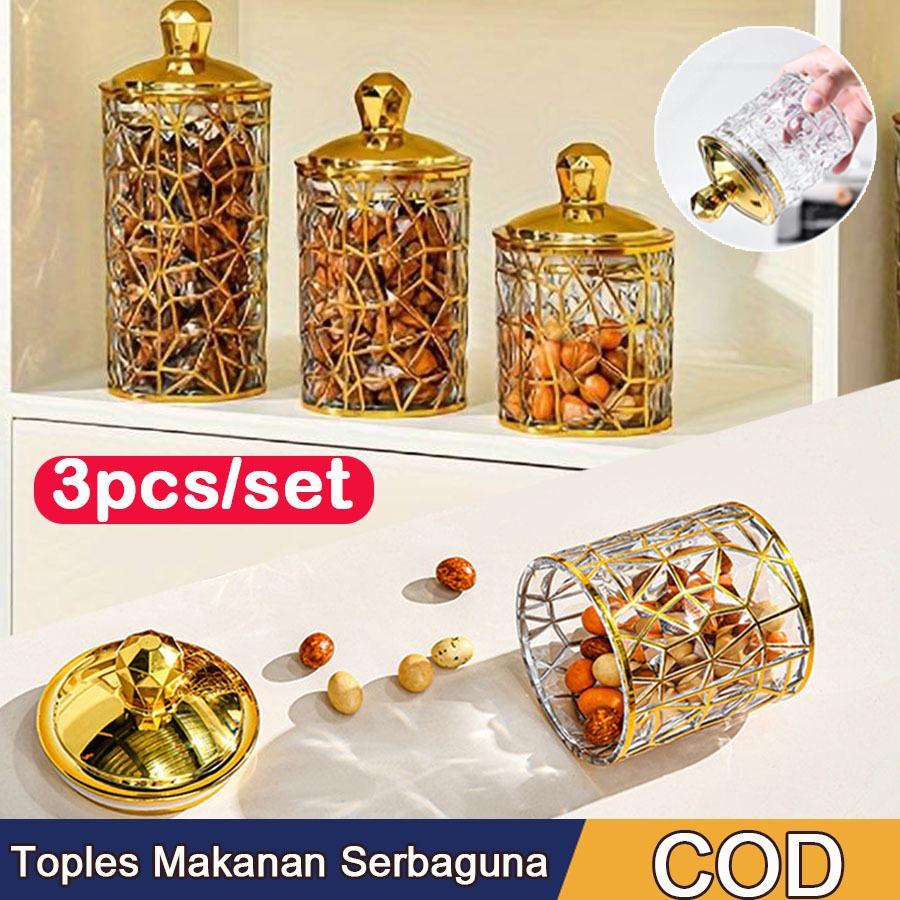 ขวดอาหารอเนกประสงค์ 3 ชิ้น/เซ็ต Jars ความงามปิดผนึก Jars Gold Snack Jars Snack Storage Jars