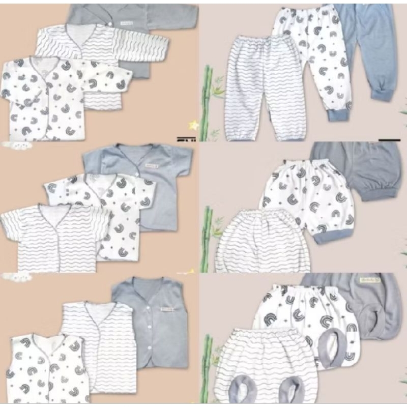 3pcs_Bmbo motif set Abu series / ชุดเสื้อผ้าเด็กที่เป็นกลาง ชุดสีเทา / ชุดซีรีย์ boboko grey