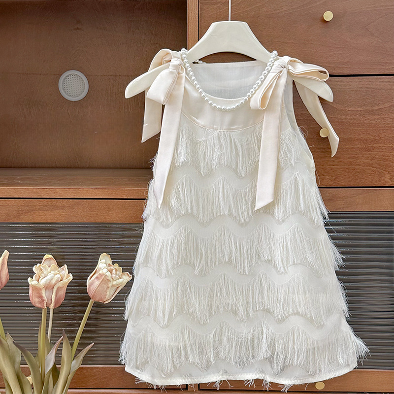 KUMORU (2-8Y) GIRLS WHITE DRESS พร้อมสายสะพายไหล่ - D2503008