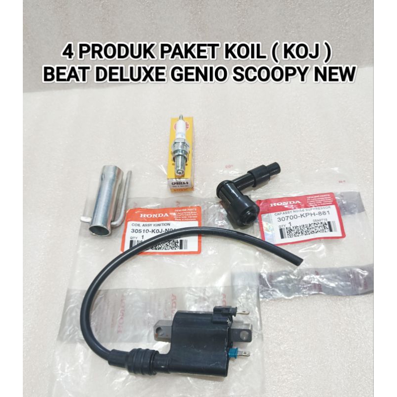 4 ผลิตภัณฑ์ IGNITION PACKAGE (J KOJ) COIL + CANGWLONG + SPARK PLUG CPR6EA-9 + SPARK PLUG KEY BEAT DE