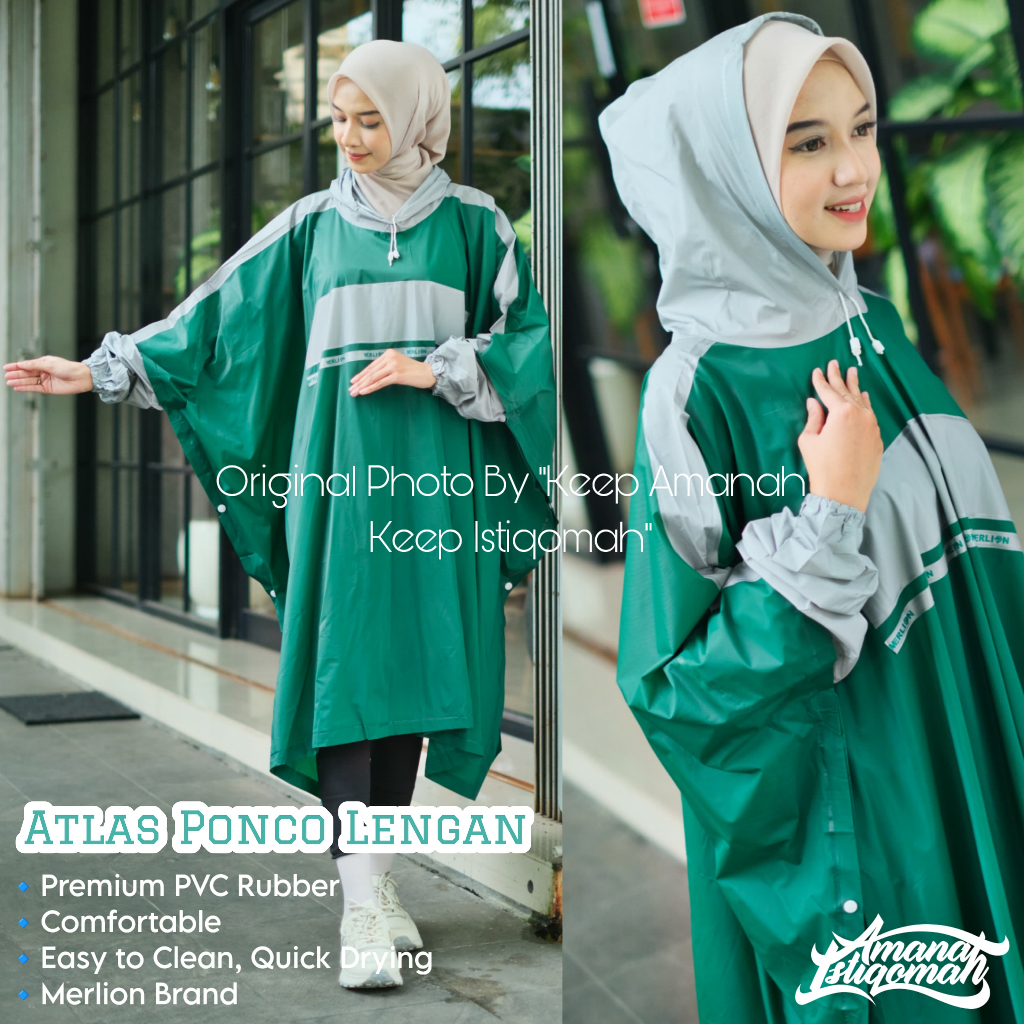 Merlion Atlas เสื้อกันฝนเสื้อปอนโชแขน PVC