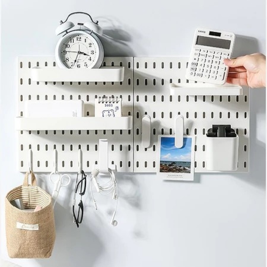 ตกแต่งบ้านอย่างเป็นทางการ DIY Pegboard ติดผนัง Board Pegboard Organizer ชั้นวางของติดผนัง