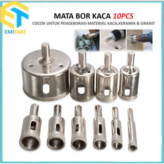 10PCS Set Mata Bor Kaca Keramik Granit Marmer Batu Porselen Diamond HSS Holesaw Pelubang 8mm - 30mm