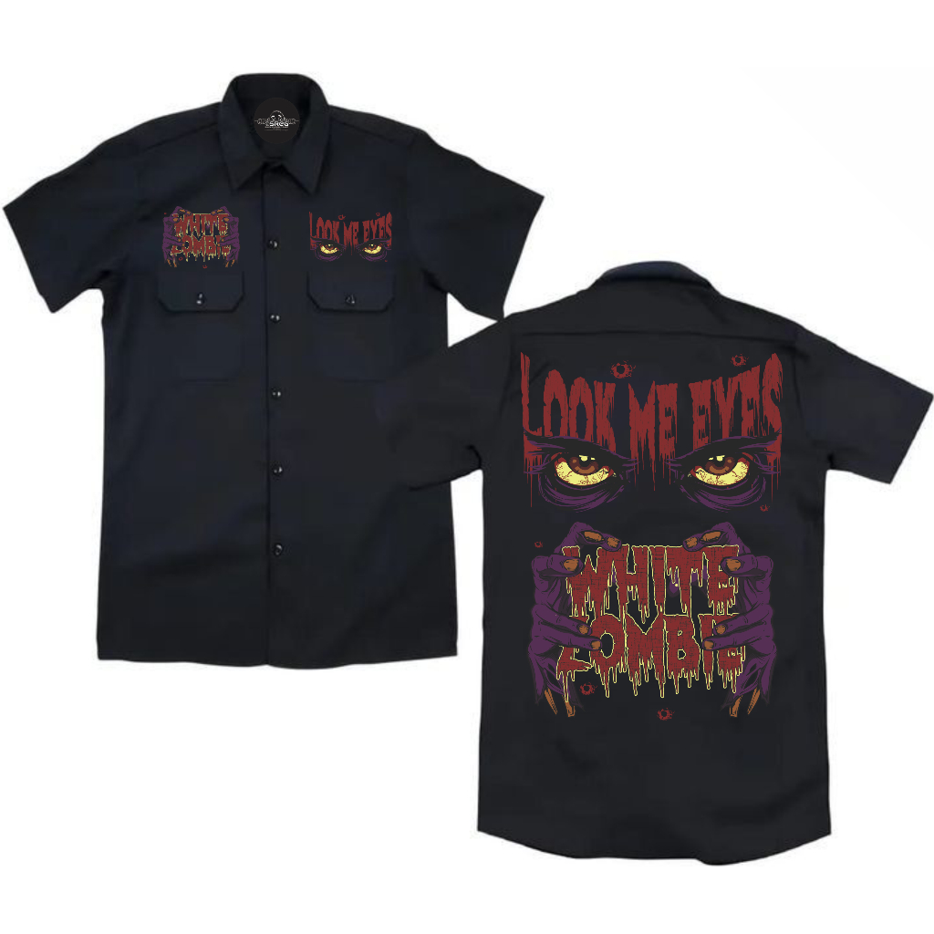 KEMEJA AA Workshirt White Zombie Look Me Eyes PDH Work Shirt