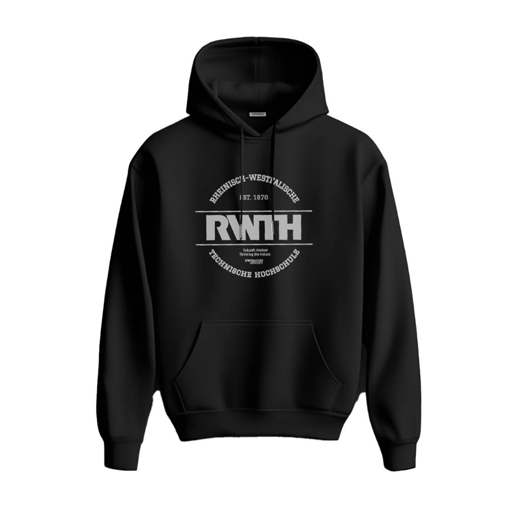 เสื้อฮู้ด RWTH AACHEN University German เสื้อกันหนาวมีฮู้ดขนแกะสีดําสีดําผ้าสีดํา