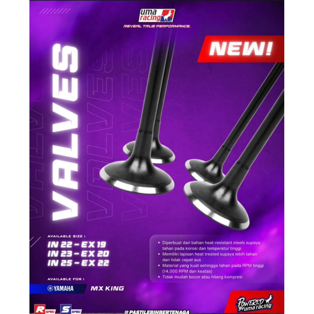 100% วาล์วเดิม UMA RACING EX 19 20 22 IN 22 23 25 Y15ZR MX KING MXK R15 VIXION 4.5MM ROD MALAYSIA OR
