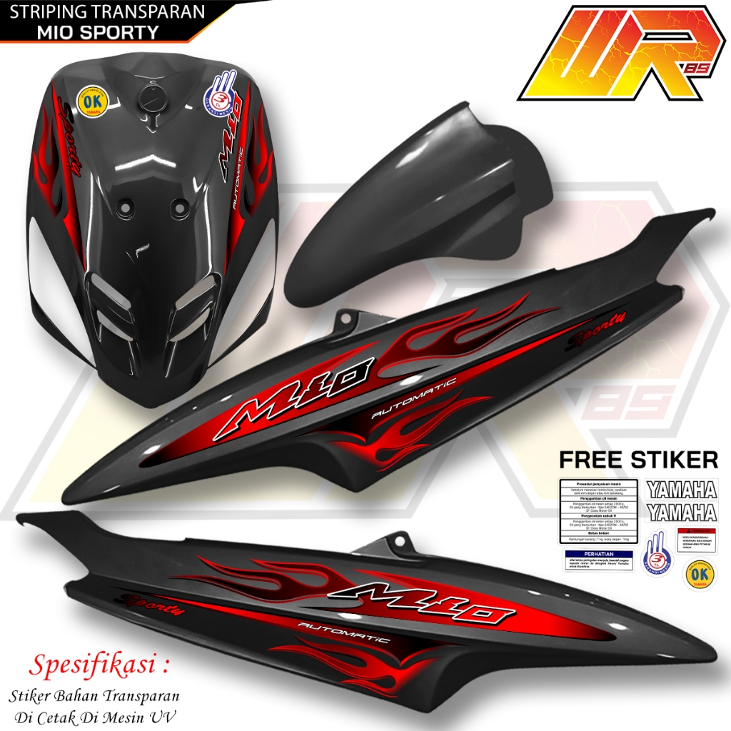 Mio Sporty Transparent Striping Sticker with All Flame Variation Motif, Ori Motifs, Transparent Clear Material
