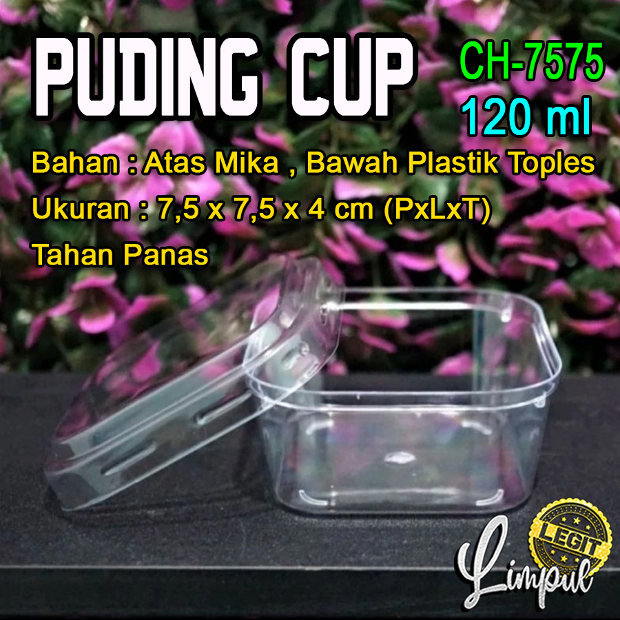 Jelly Cup Pudding Glass CH 7575 Square Pudding Cup 120ml + Jelly Pudding Cup Lis CH75