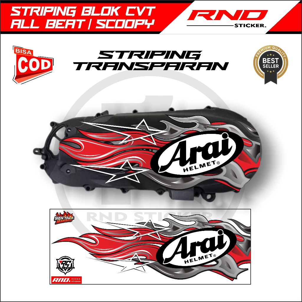 สติ๊กเกอร์บล็อค Beat/Scoopy CVT ทั้งหมดพร้อมโมติฟ Api Arai วัสดุโปร่งใส รังไข่สีใหม่ล่าสุด