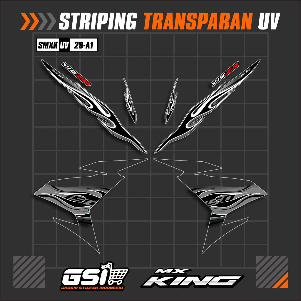 TRANSPARENT UV STRIPING MX KING 150 FLAME RACING DESIGN SEMIFULL STICKER YAMAHA MX KING 150 - SMXK-U