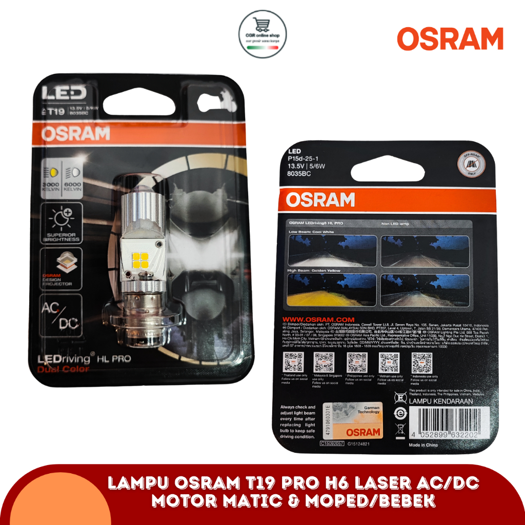 Osram 8035 BC ไฟ LED มอเตอร์ไซค์ T19 PRO ไฟเลนส์เท้า H6 ดั้งเดิม