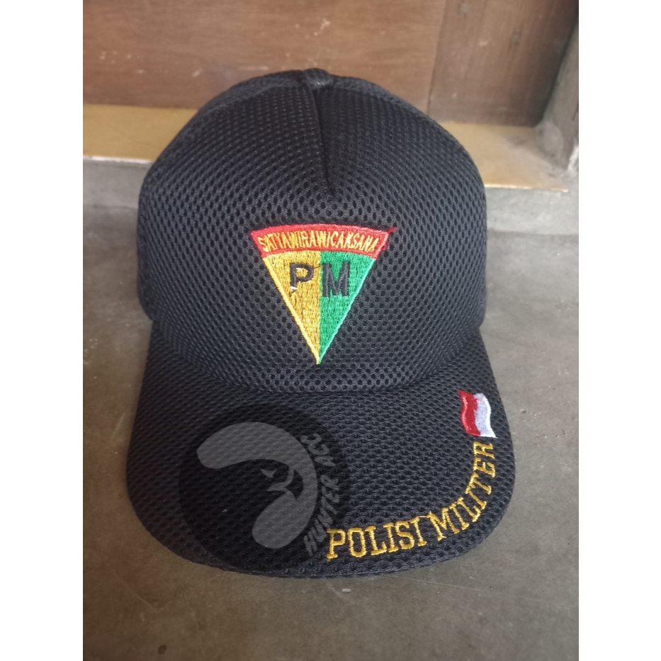 PM MILITARY POLICE LOGO หมวกผู้ชาย / หมวกตาข่ายสีดํา / TNI EMBROIDERED LOGO หมวกตาข่าย